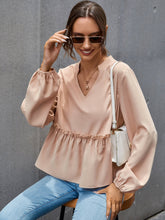 Notched Neck Lettuce Trim Blouse Sai Feel